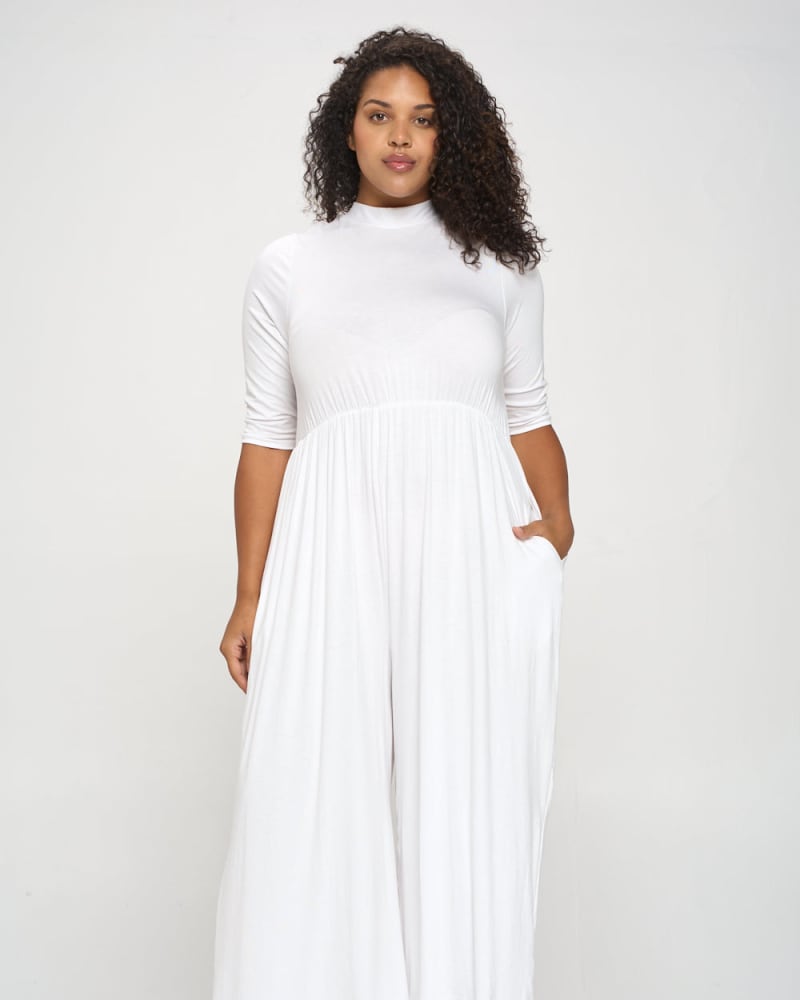Front of a model wearing a plus size Sienna Jumpsuit in White by L I V D. | dia_product_style_image_id:241397
